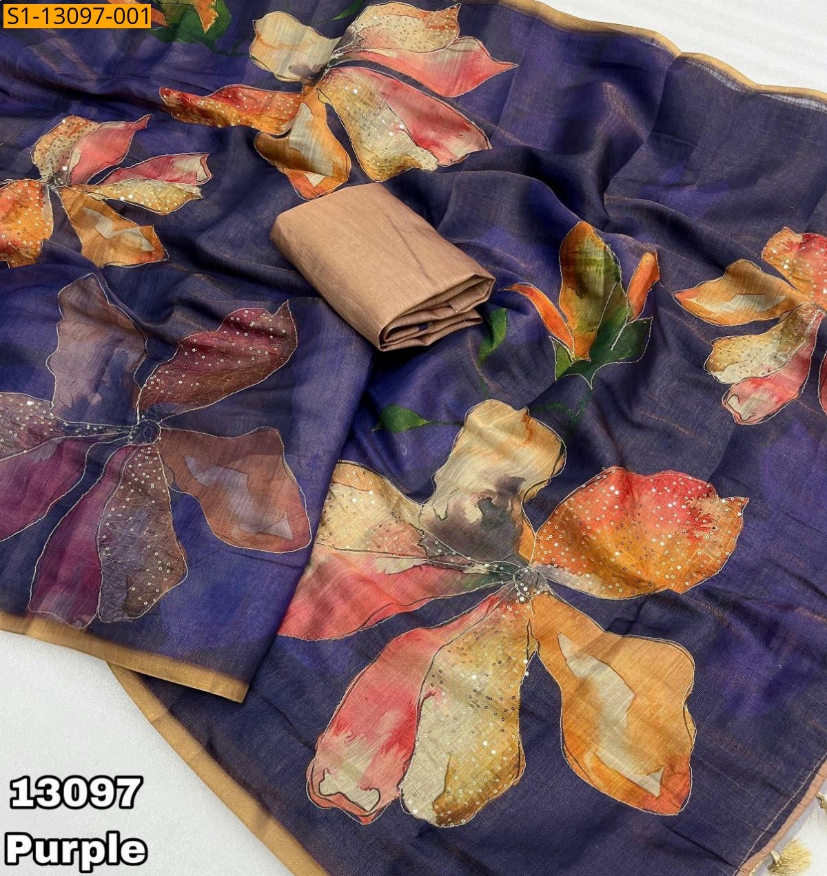 Purple Erode Tissue Silk Floral Print Saree