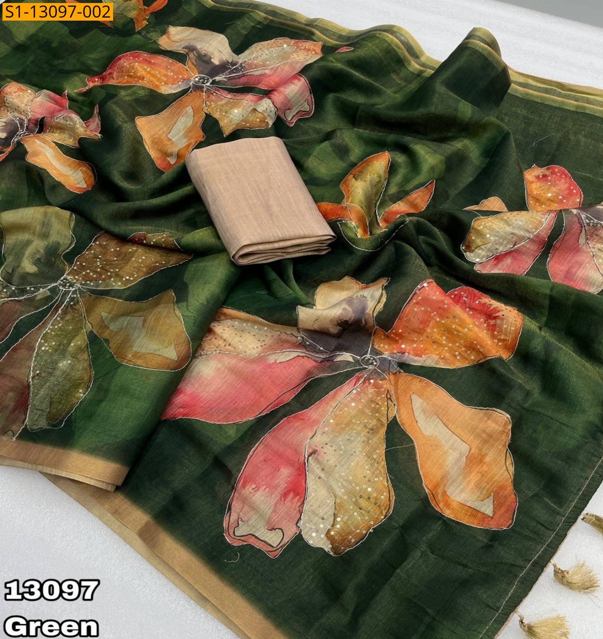 Green Erode Tissue Silk Floral Print Saree