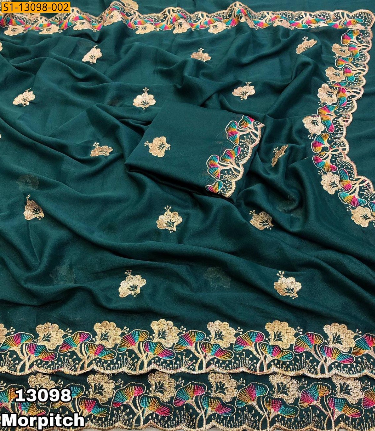 Morpitch Star georgette embroidery Saree