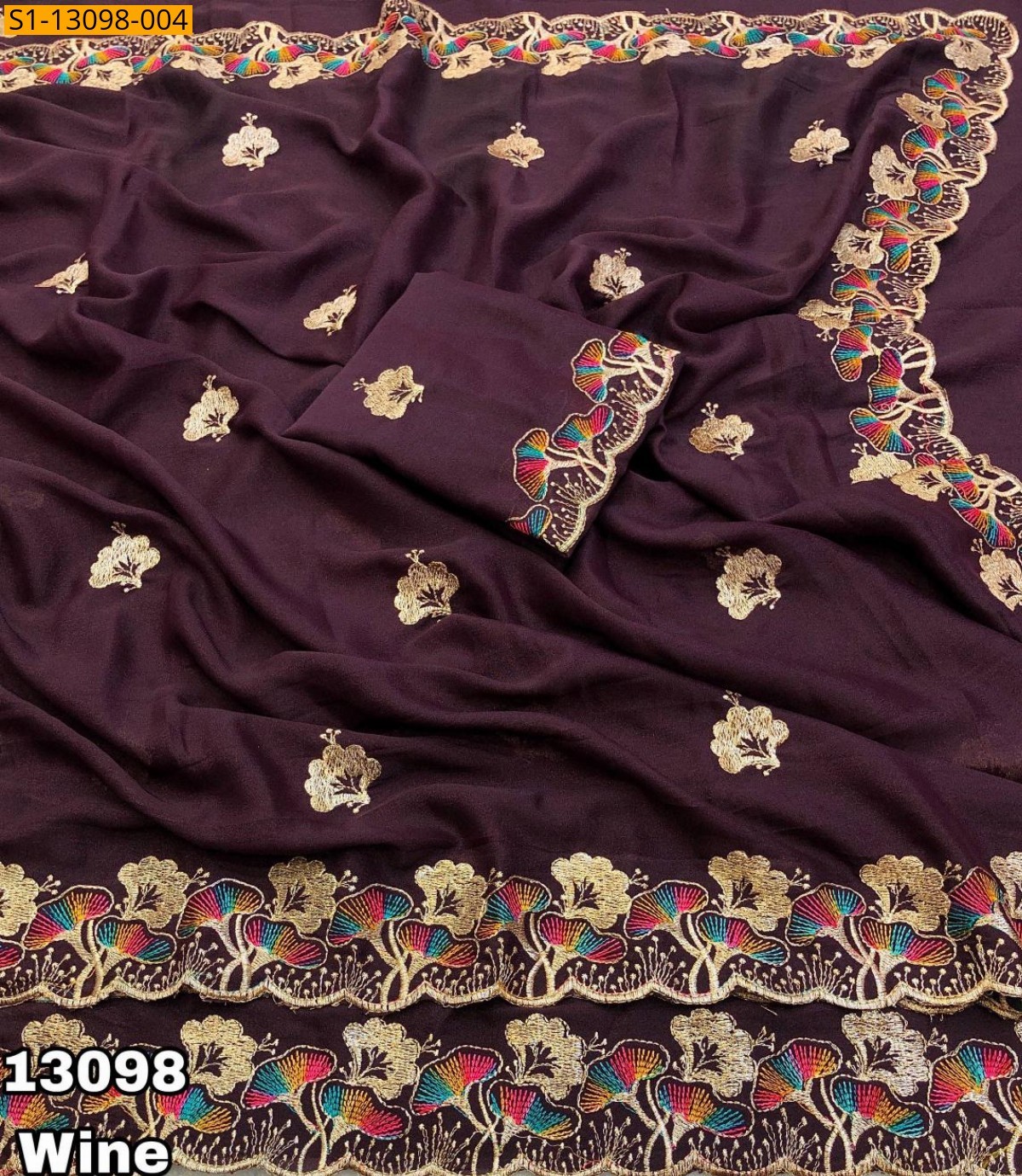 Wine Star georgette embroidery Saree