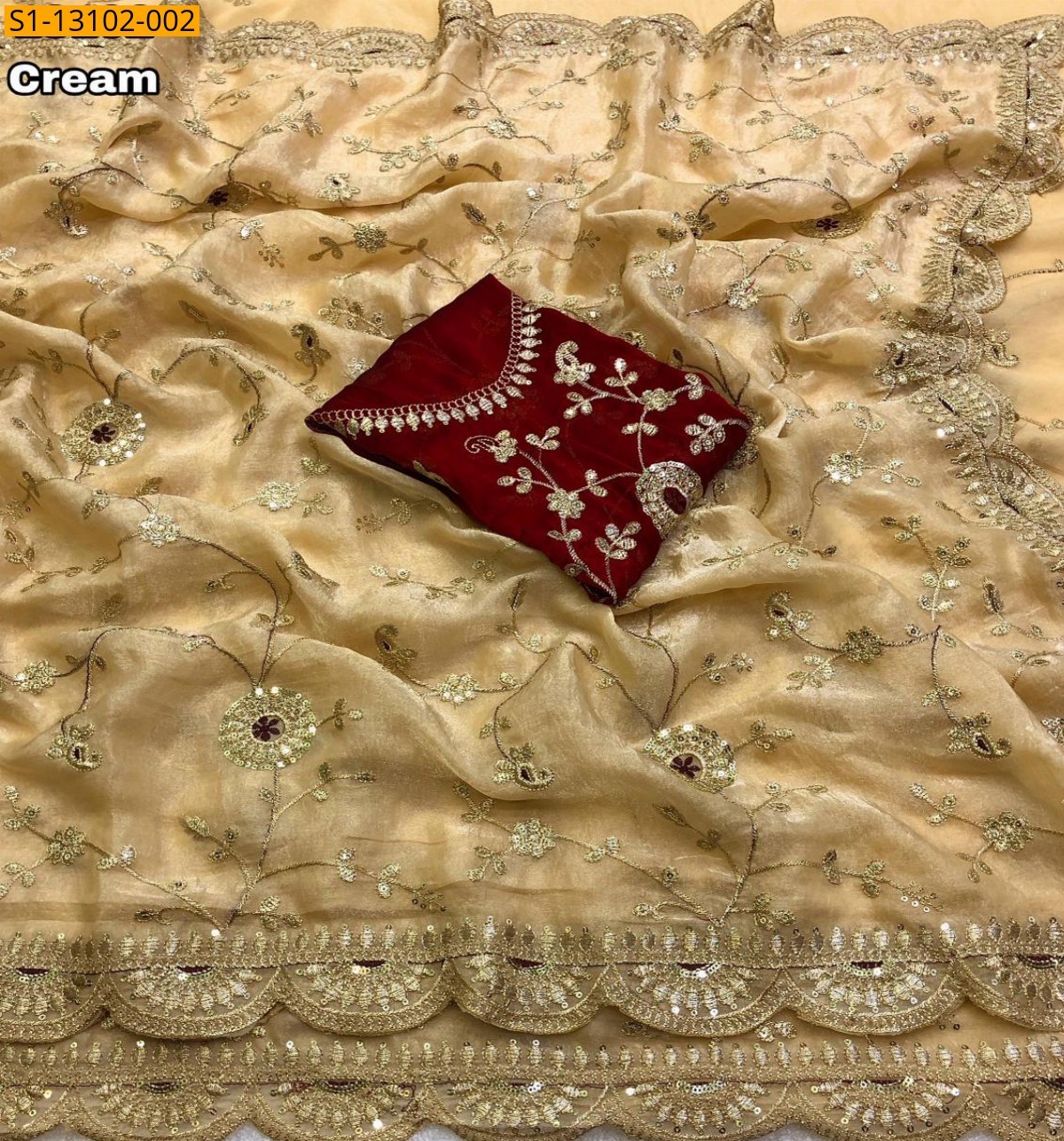 Cream Soft space silk saree 