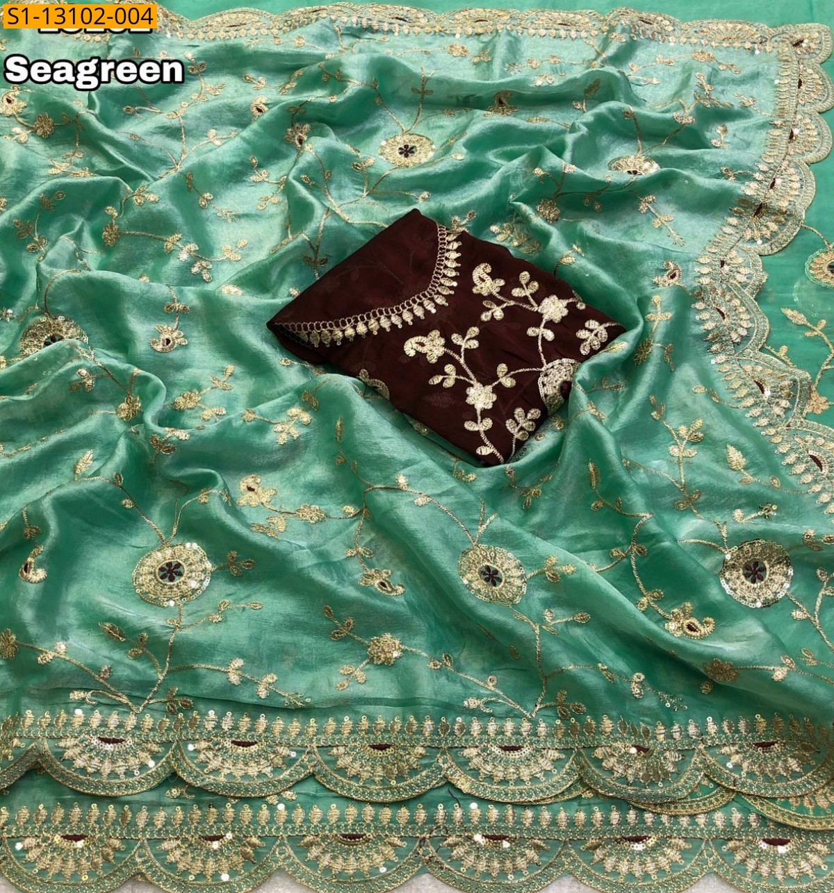 Sea Green Soft space silk saree 