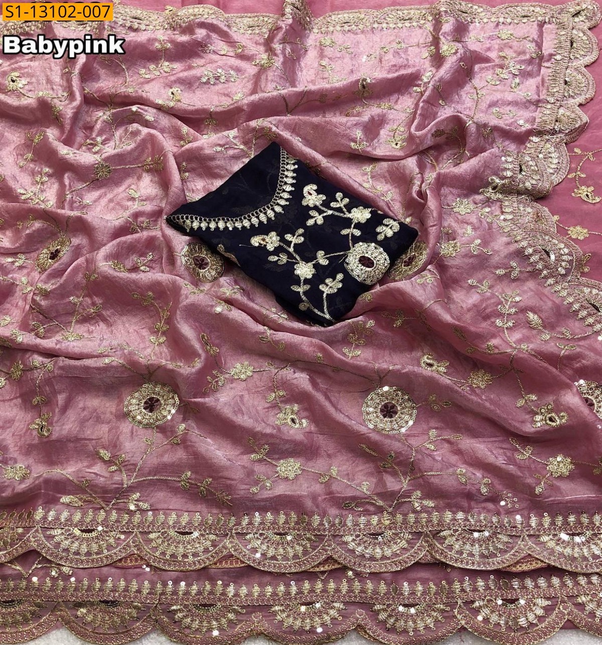 Baby Pink Soft space silk saree 