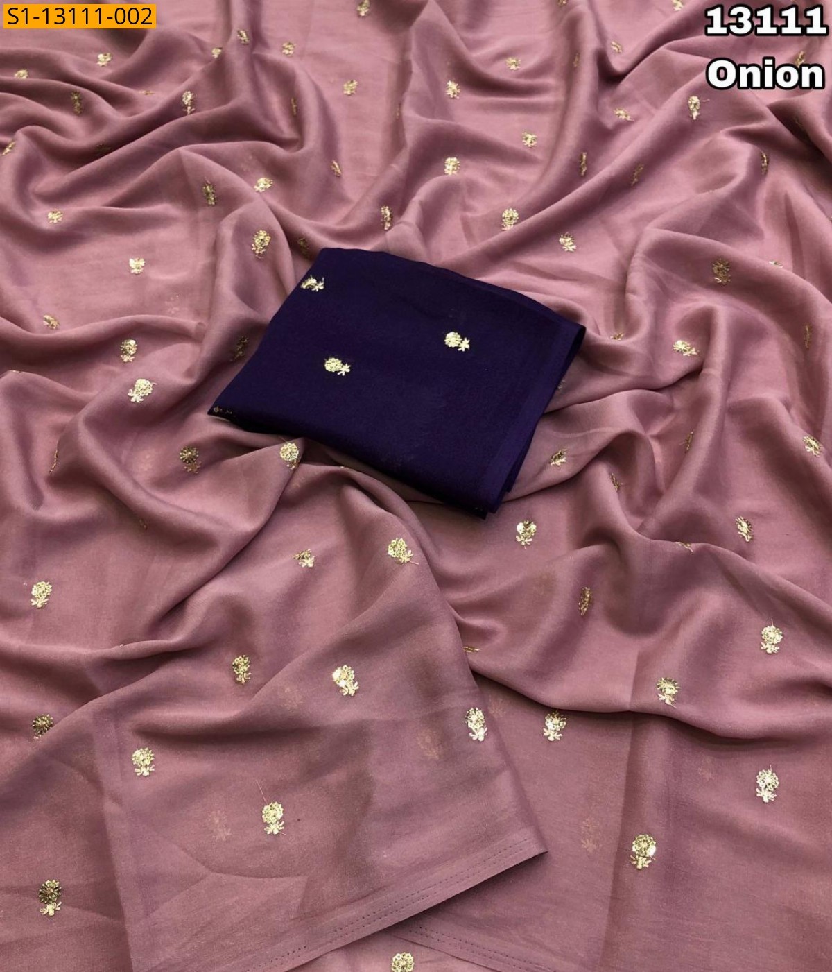 Onion Pink Star georgette sequence work saree