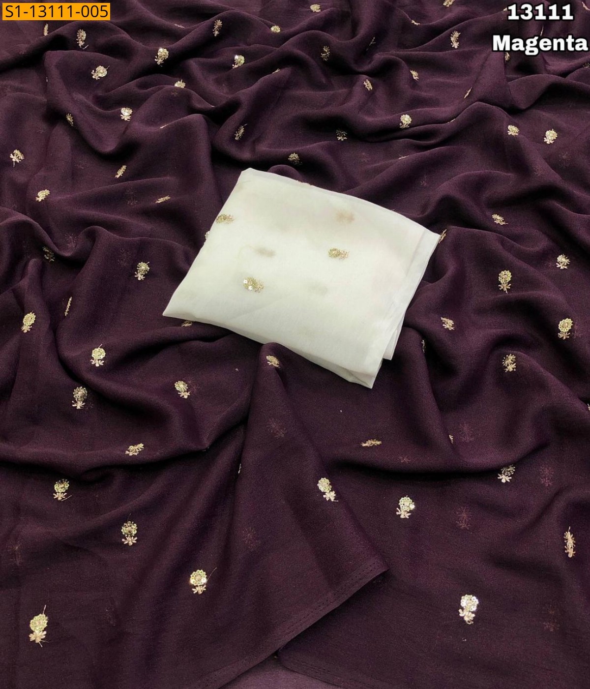 Magenta Star georgette sequence work saree