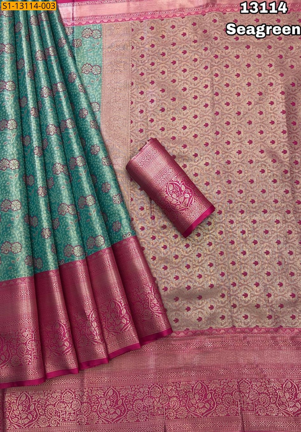 Sea Green Kanjivaram Pattu Silk Saree