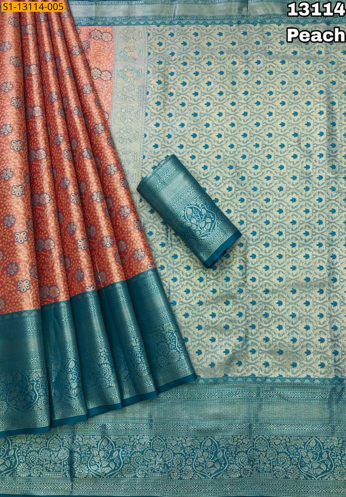 Peach Kanjivaram Pattu Silk Saree