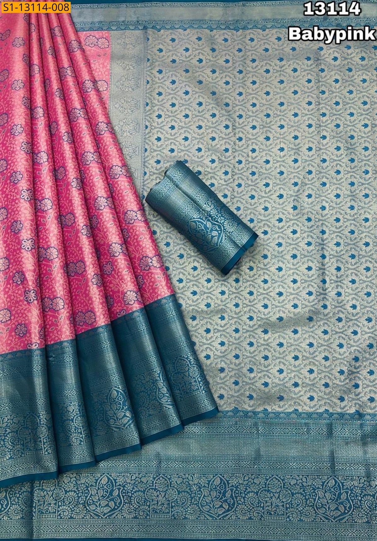 Baby Pink Kanjivaram Pattu Silk Saree