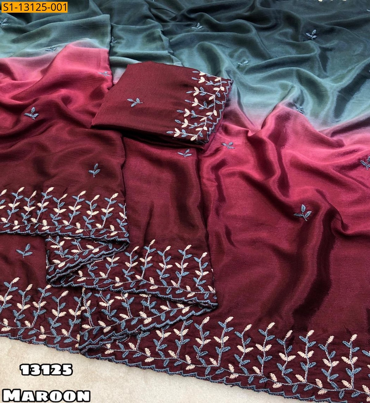 Chinnon padding shaded saree - Maroon