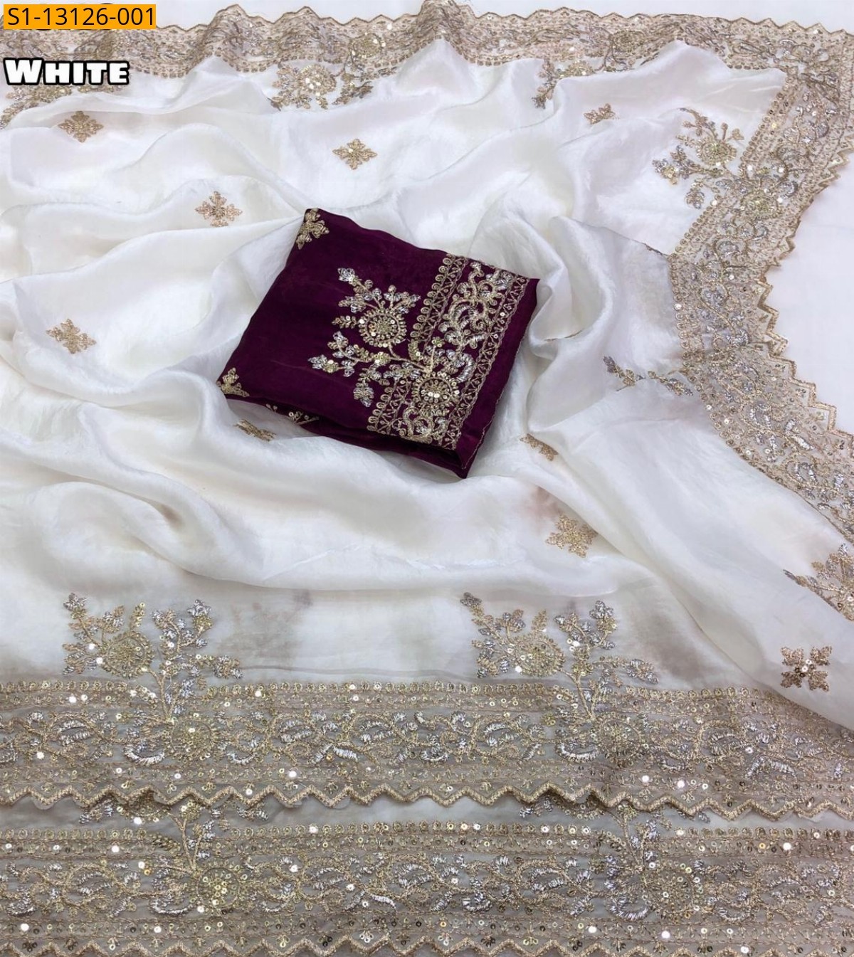 White Space silk fendy satin Sarees