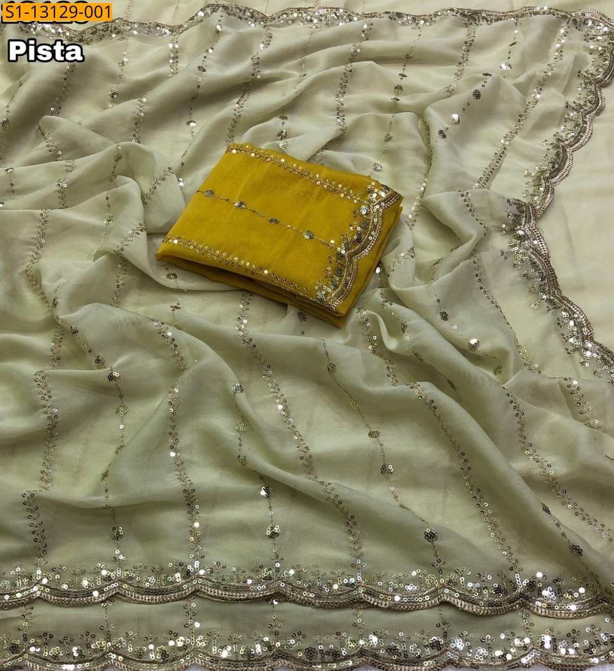 Pista Green Star Georgette Sequence Sare