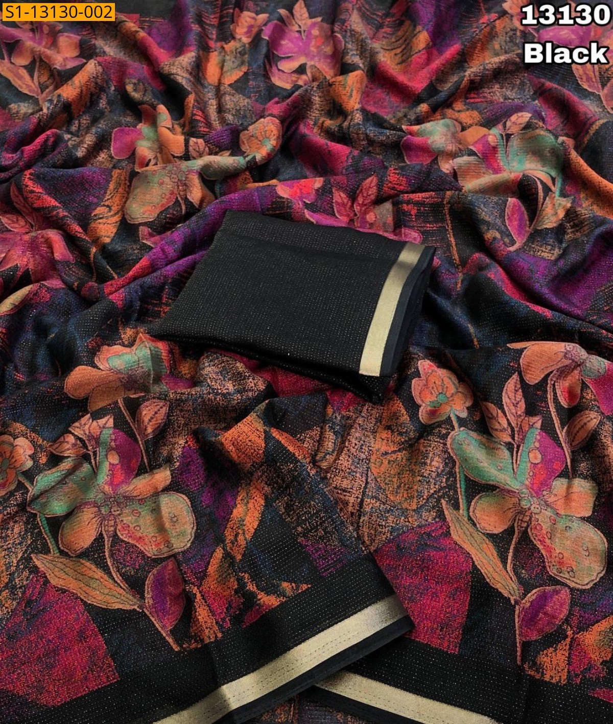 Black Shimmer Floral Digital Print sarees