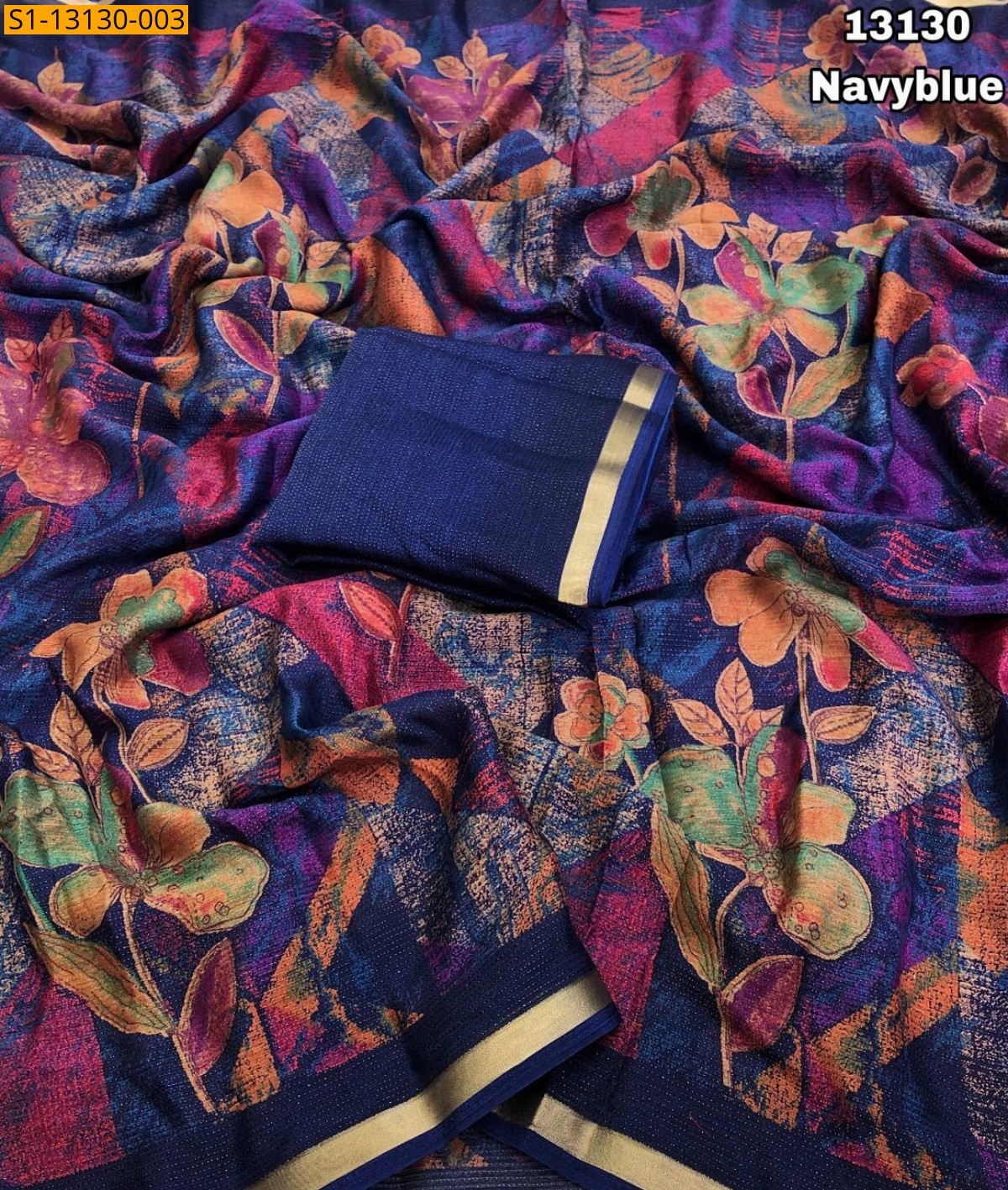 Navy Blue Shimmer Floral Digital Print sarees