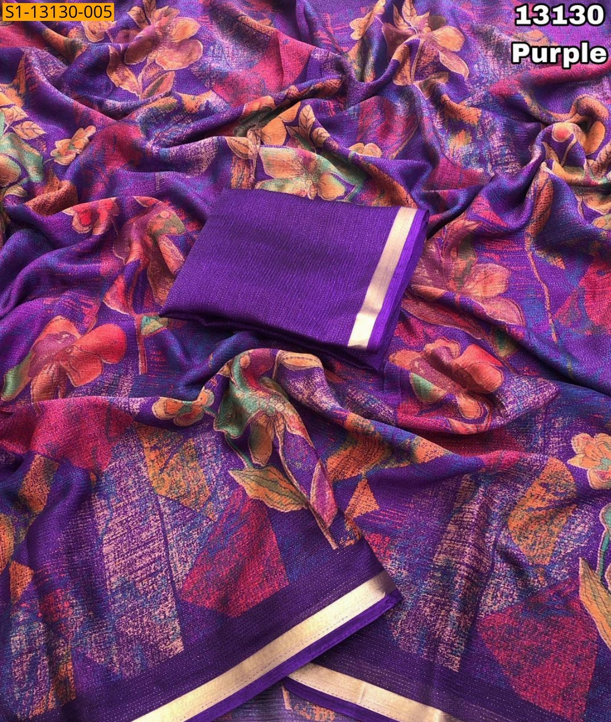 Purple Shimmer Floral Digital Print sarees