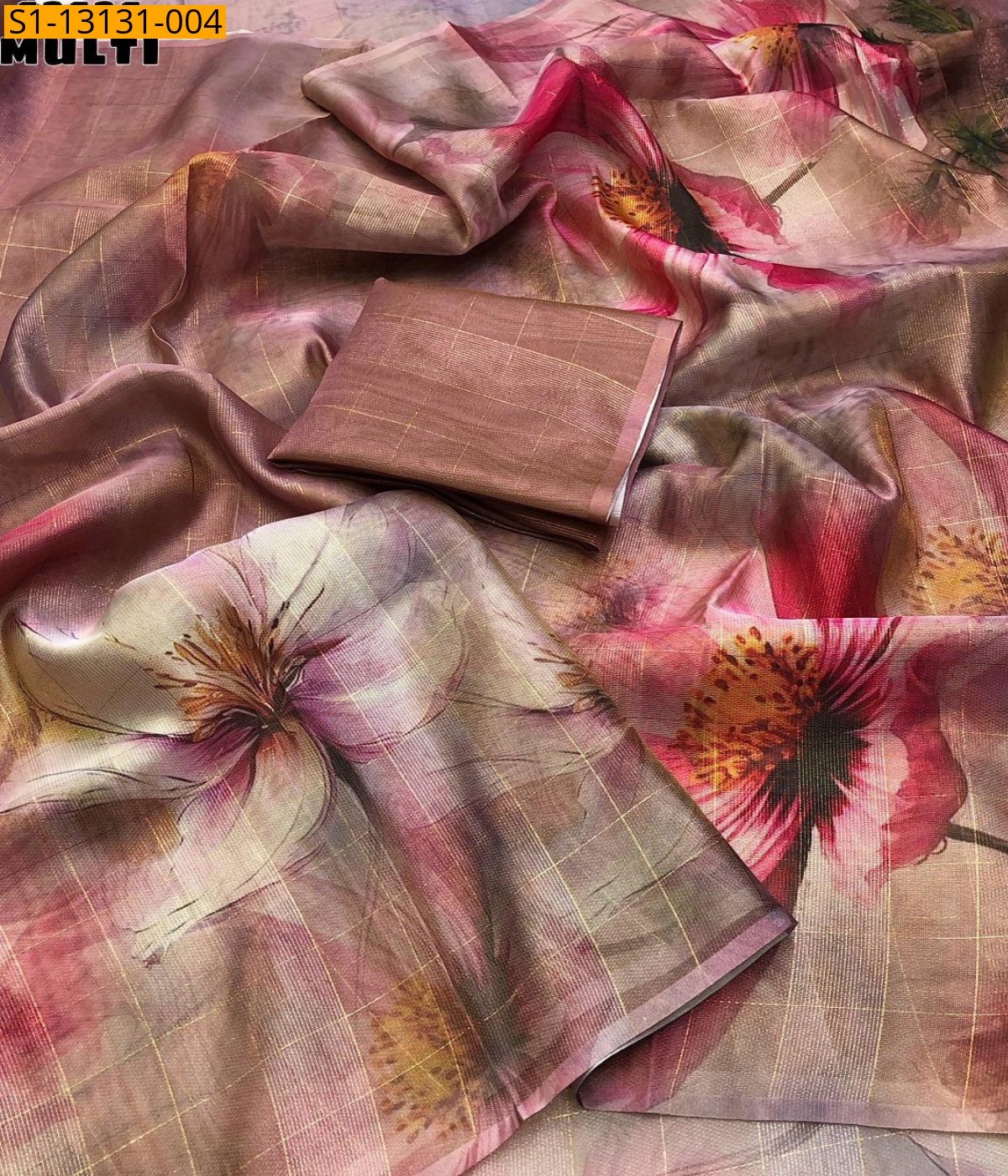 Multi Soft tissue checks weaving sarees