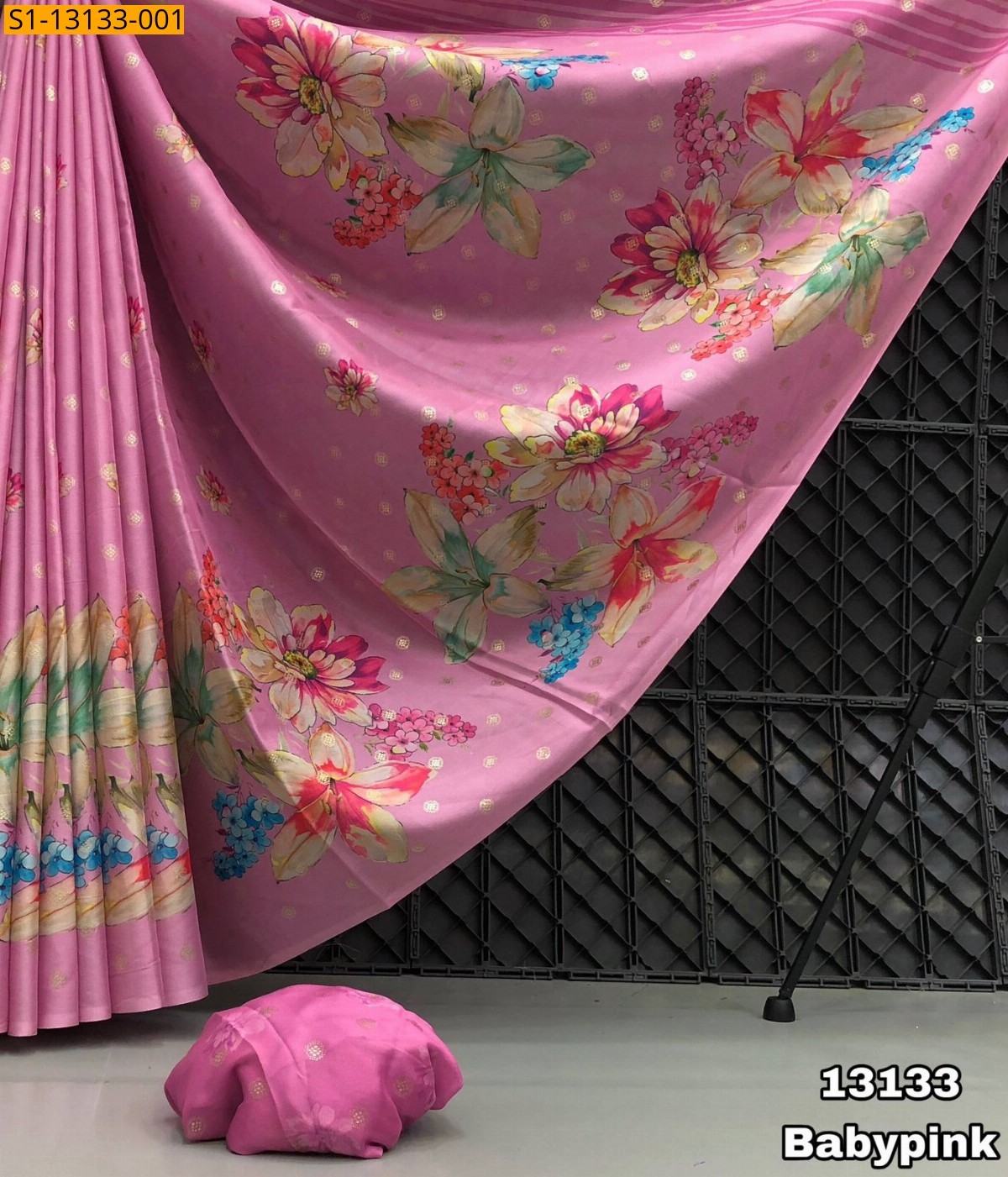 Baby Pink Satin Georgette Saree