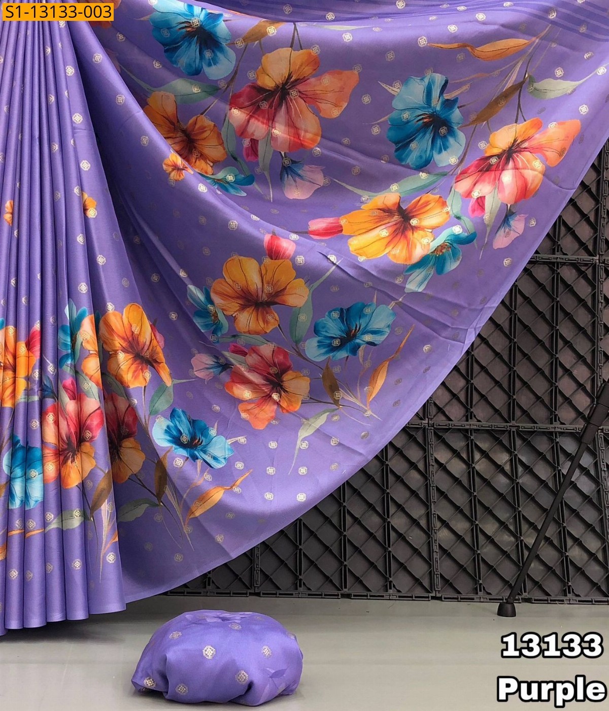 Purple Satin Georgette Saree