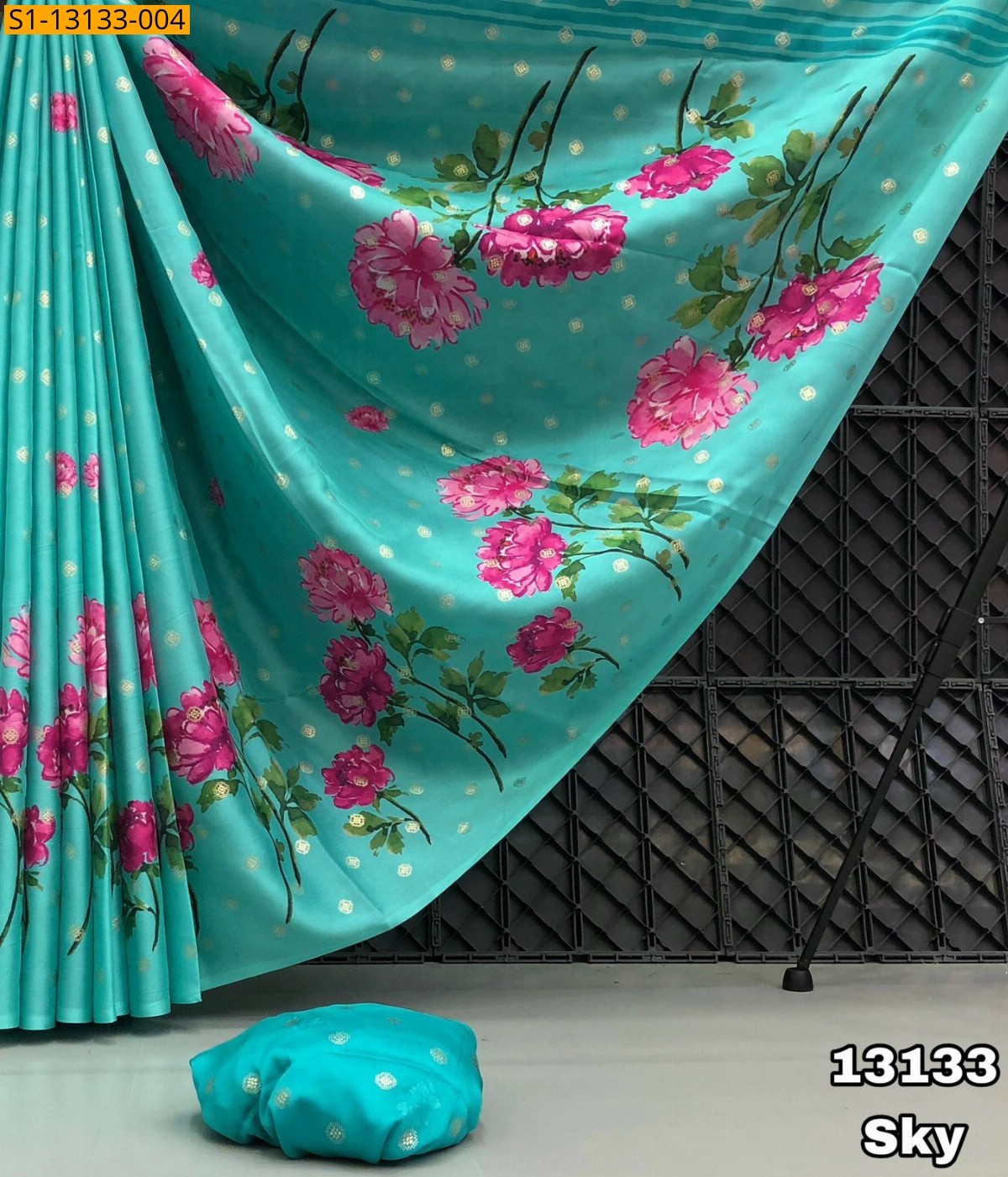 Sky Blue Satin Georgette Saree