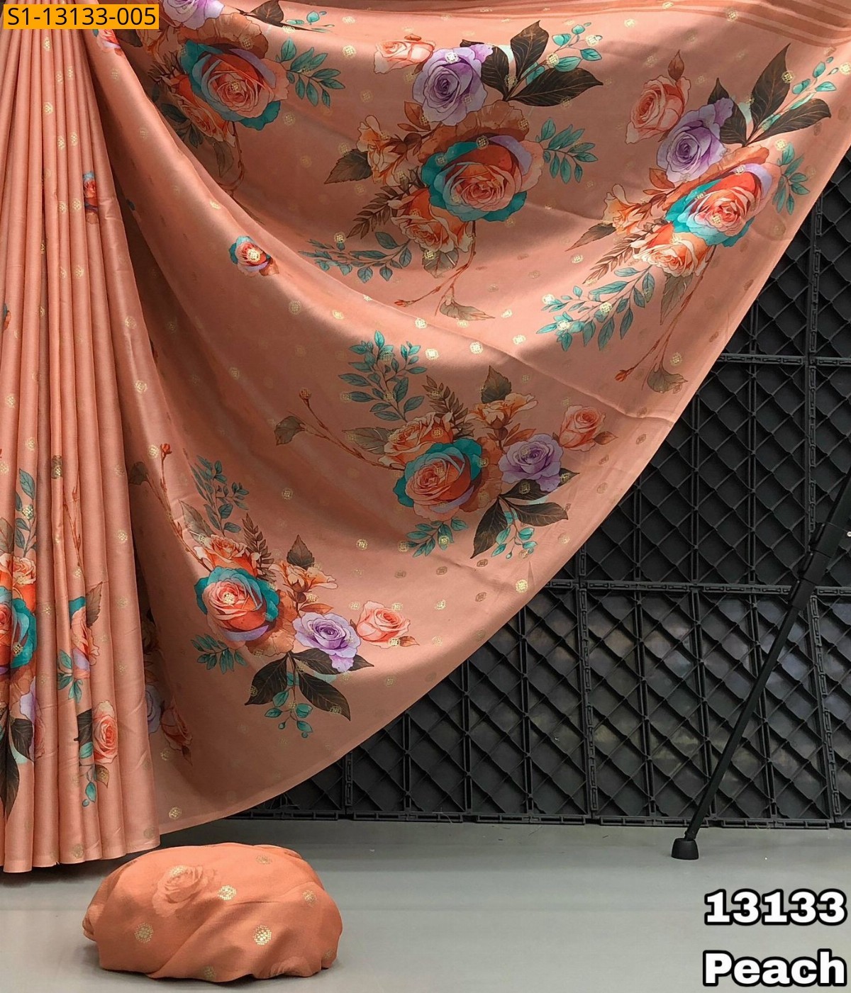 Peach Satin Georgette Saree