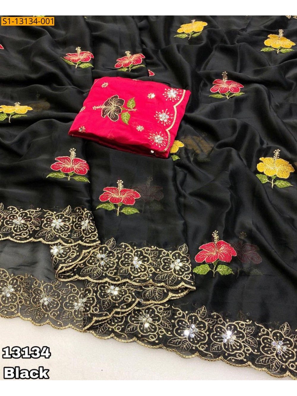 Black Rangoli Georgette printed Saree Black Rangoli Georgette printed Saree