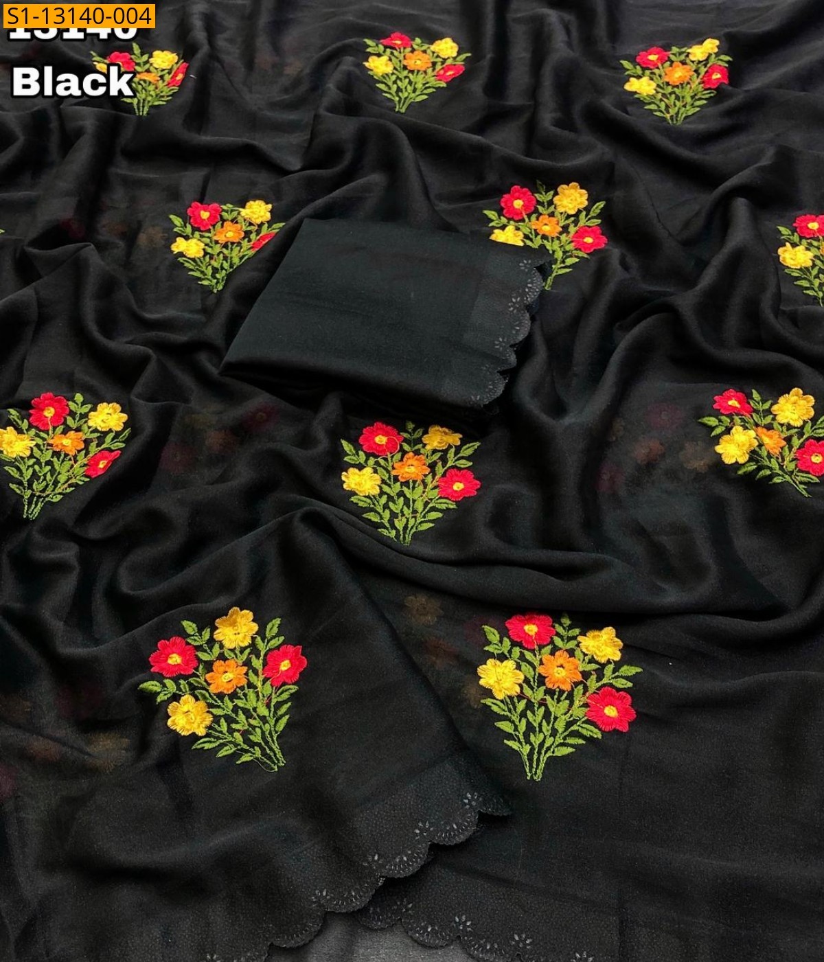 Black Star georgette embroidery Saree