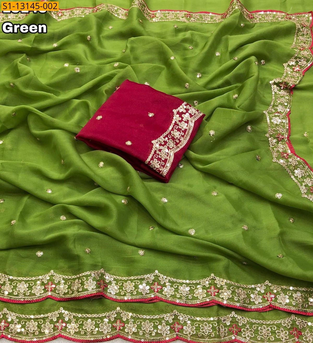 Green Fancy Star georgette Saree