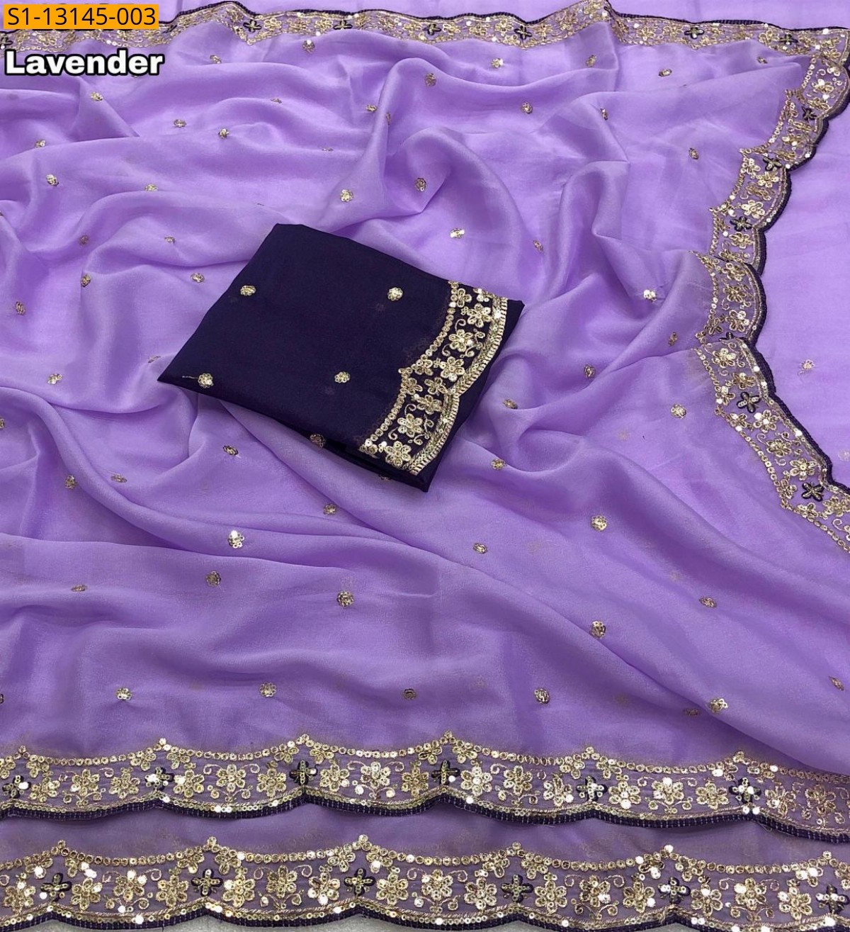 Lavender Fancy Star georgette Saree