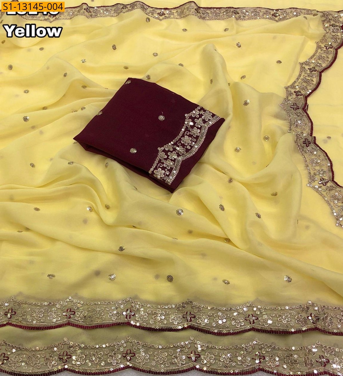 Yellow Fancy Star georgette Saree