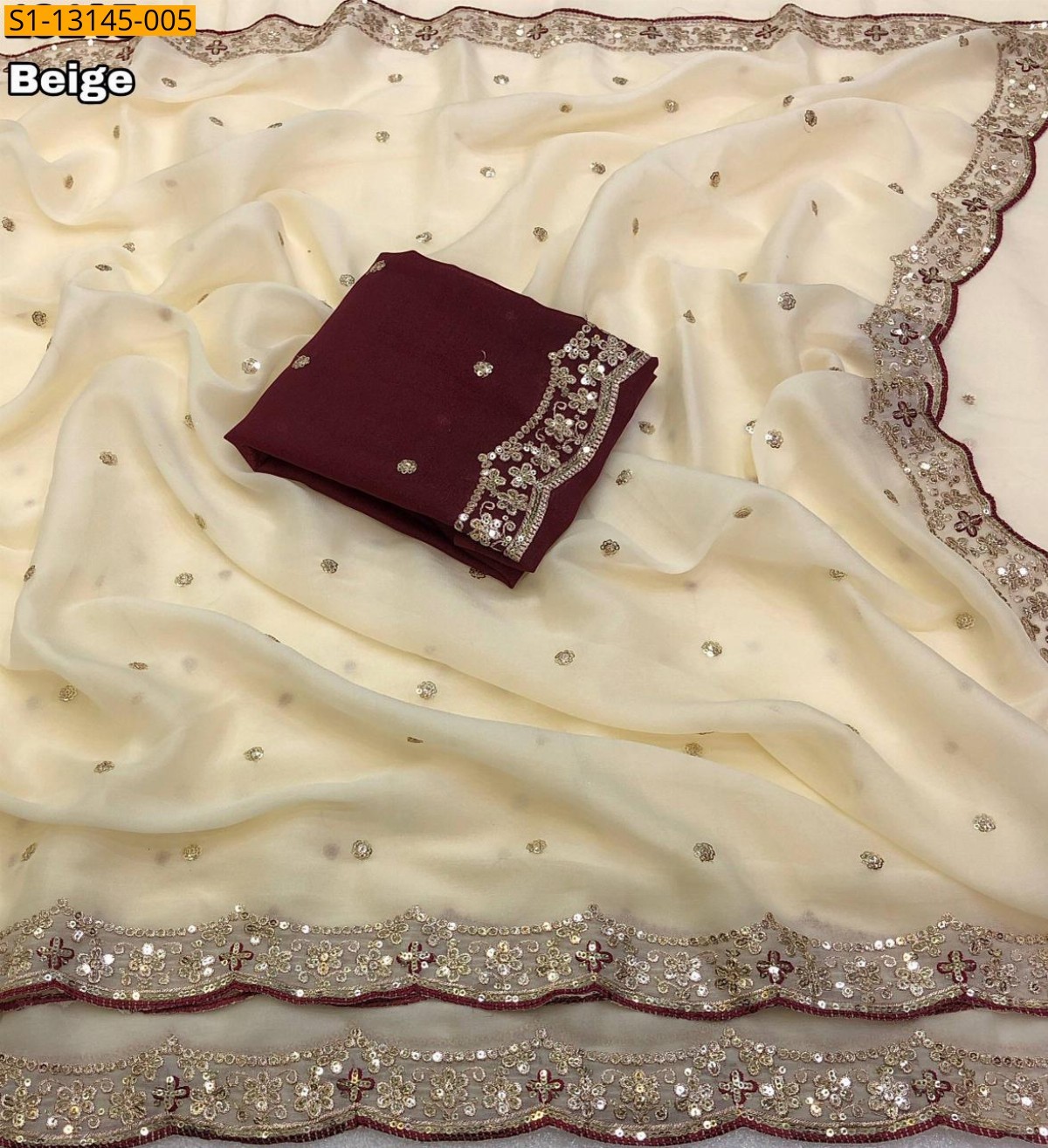 Beige Fancy Star georgette Saree