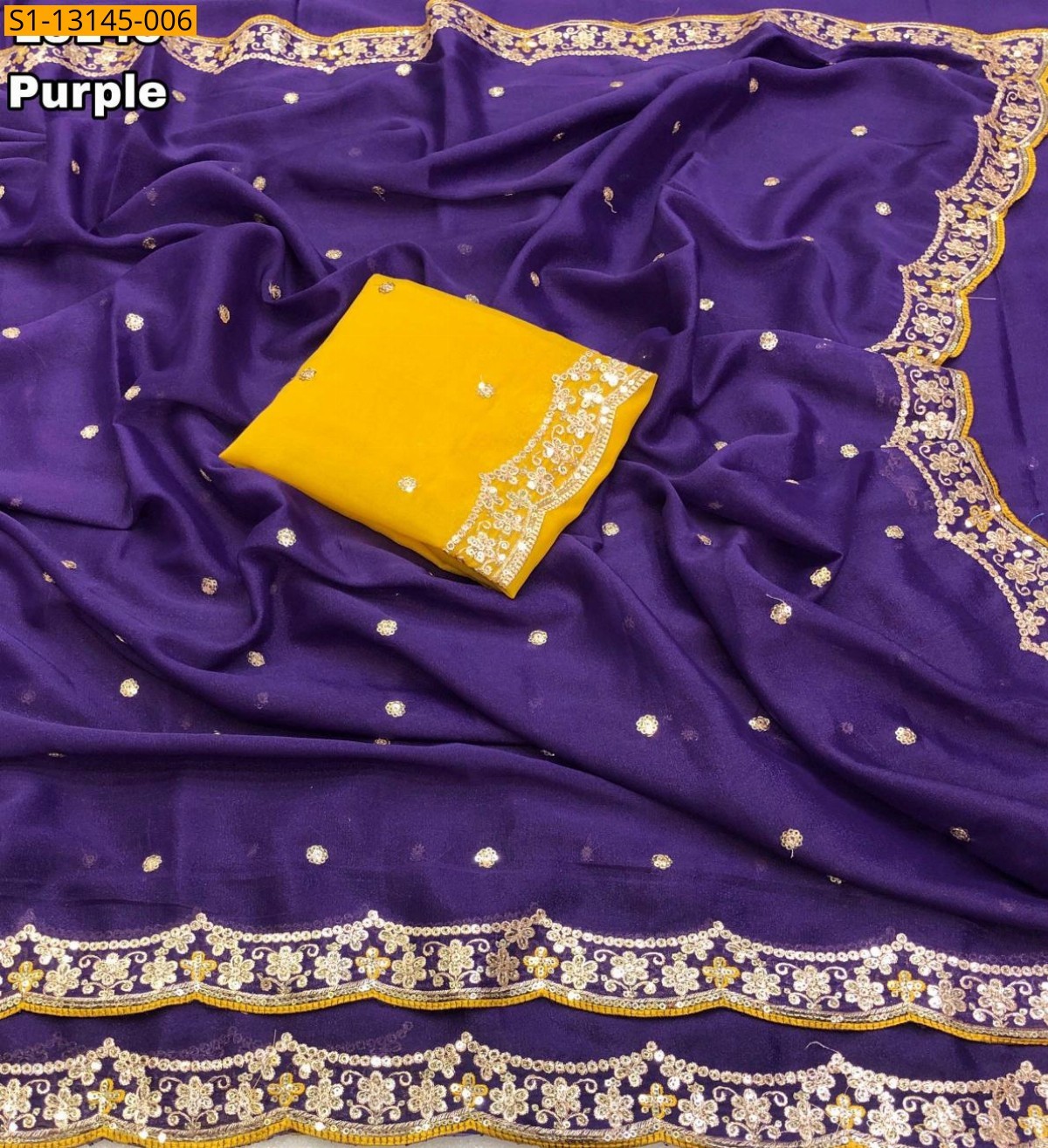 Purple Fancy Star georgette Saree