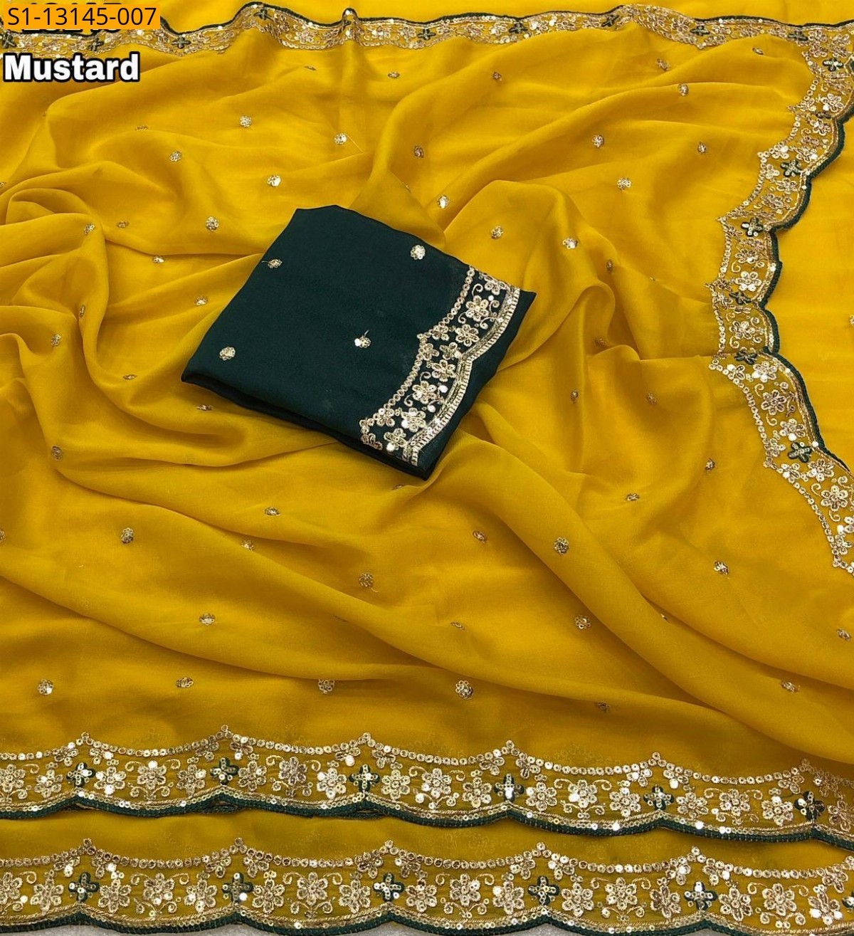 Mustard Fancy Star georgette Saree