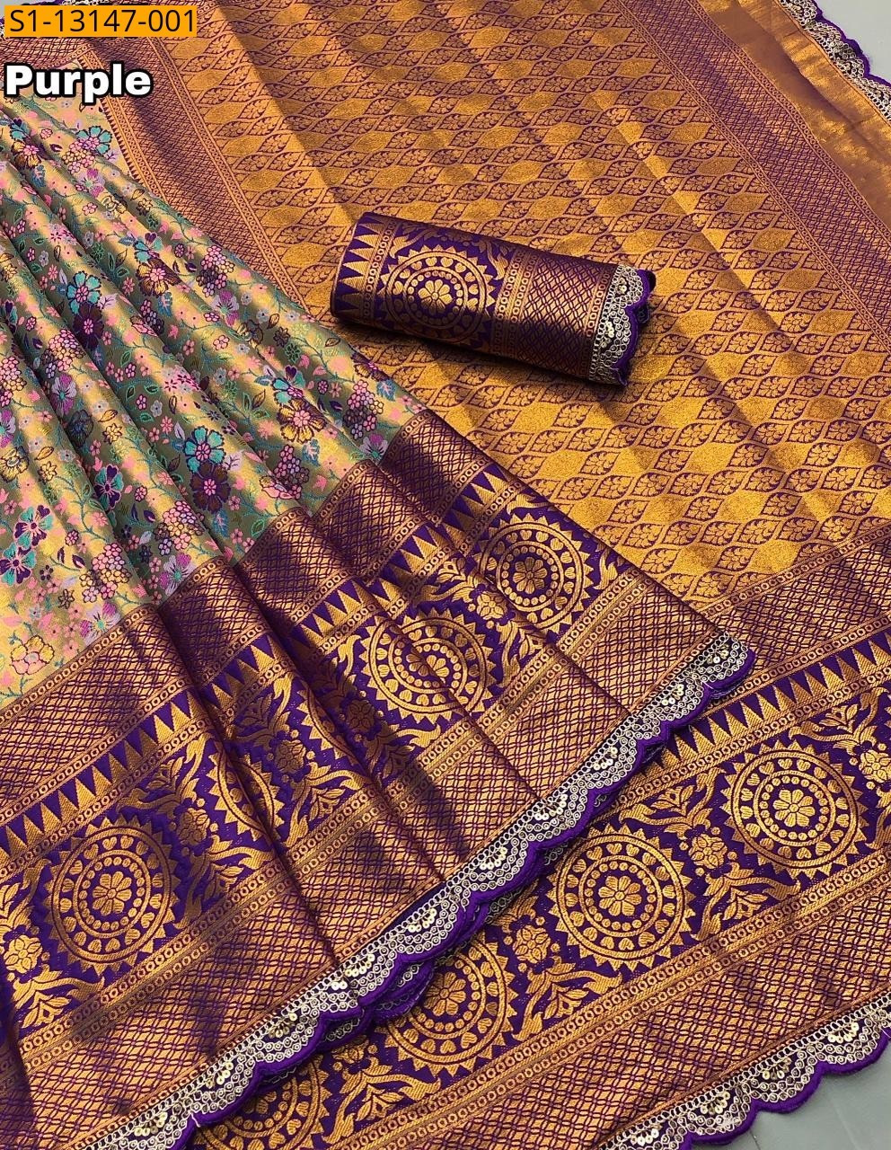 Purple Kanjiviram Pattu Silk Saree