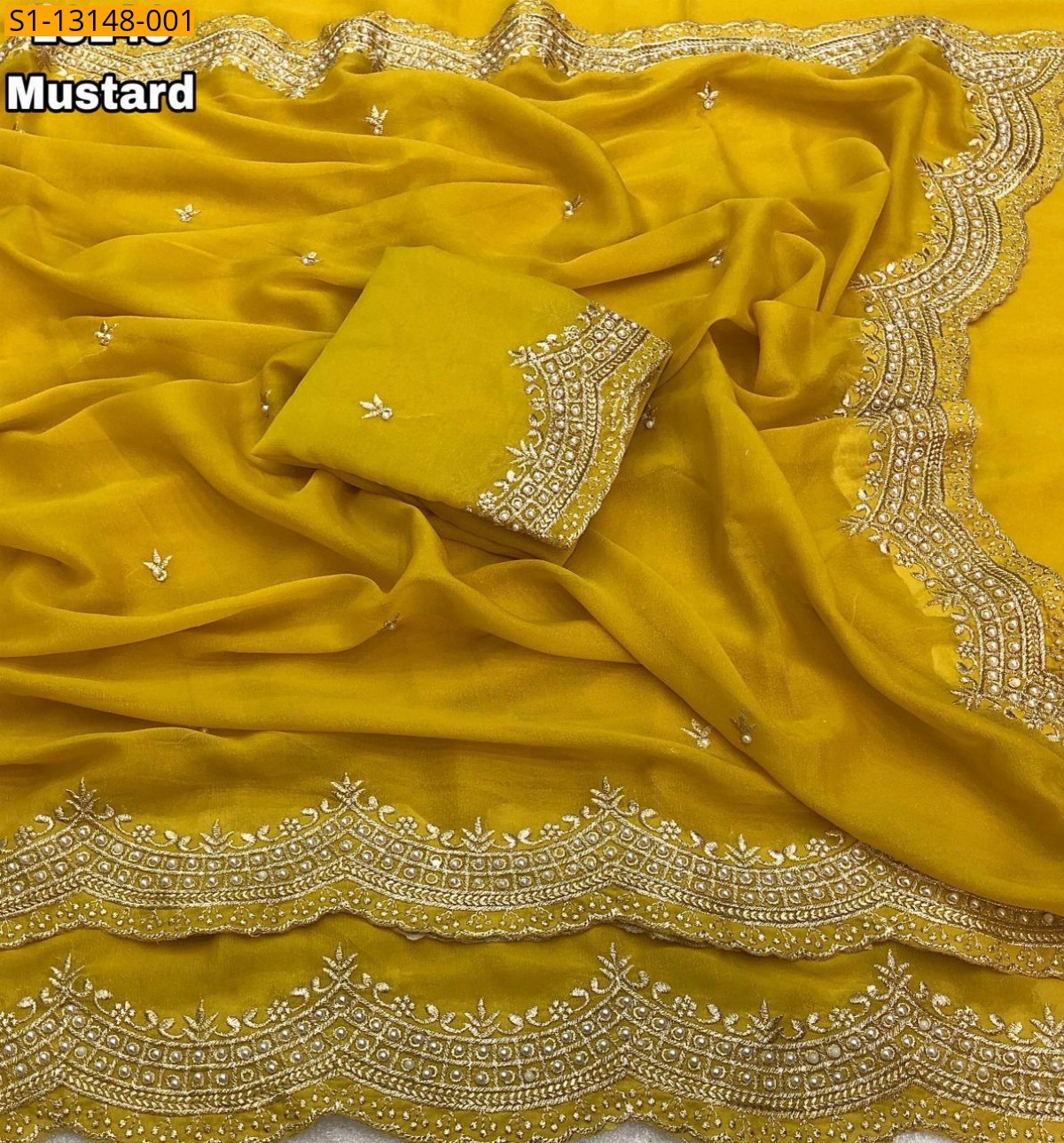 Mustard Star Georgette Saree
