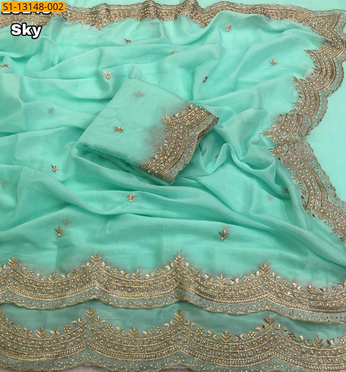 Sky Blue Star Georgette Saree