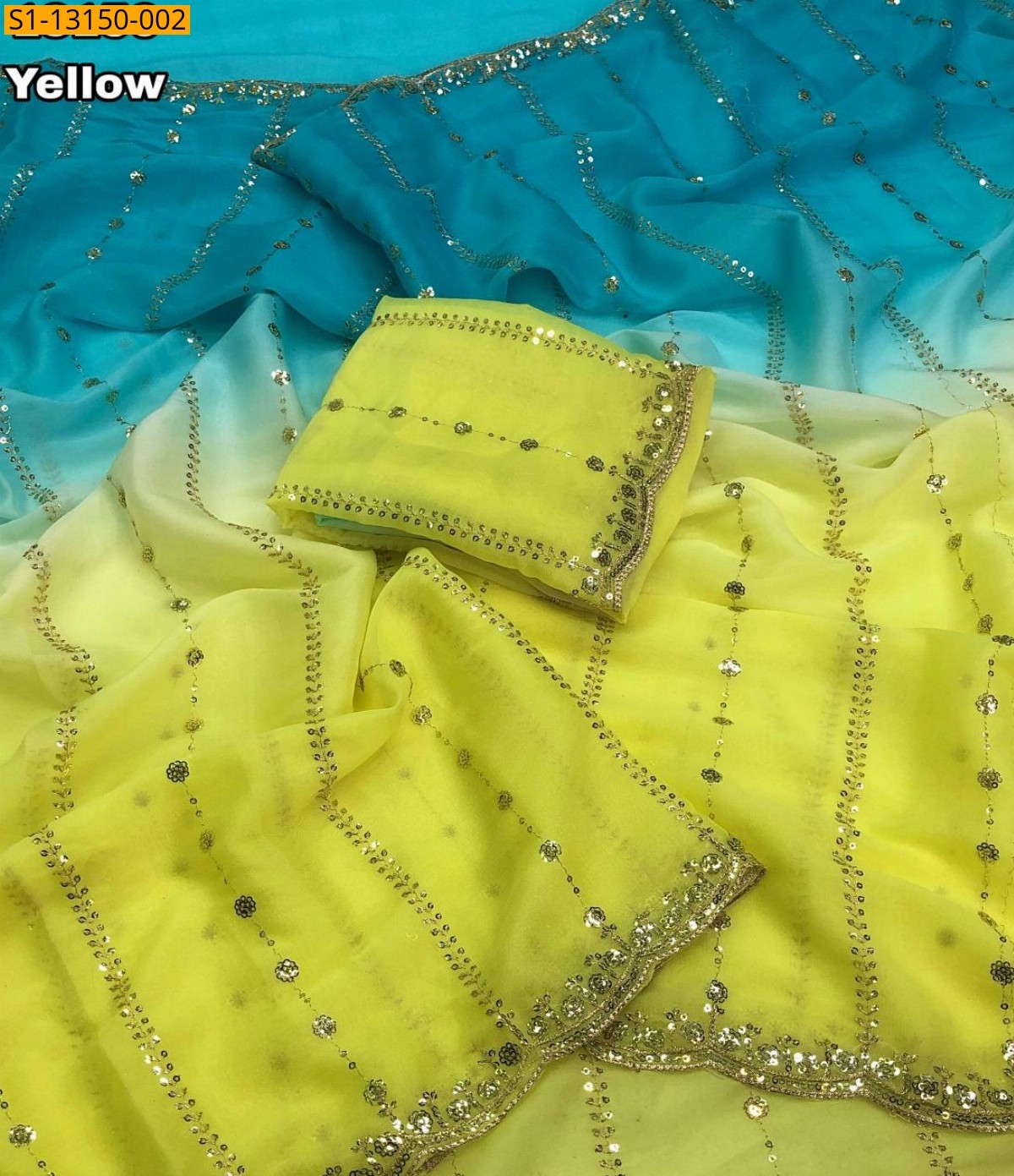 Yellow Fancy star georgette sarees