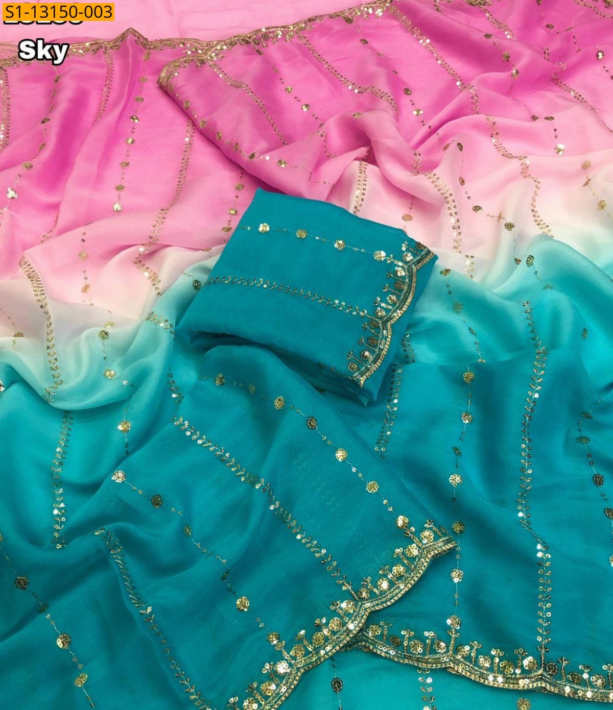 Sky Blue Fancy star georgette sarees