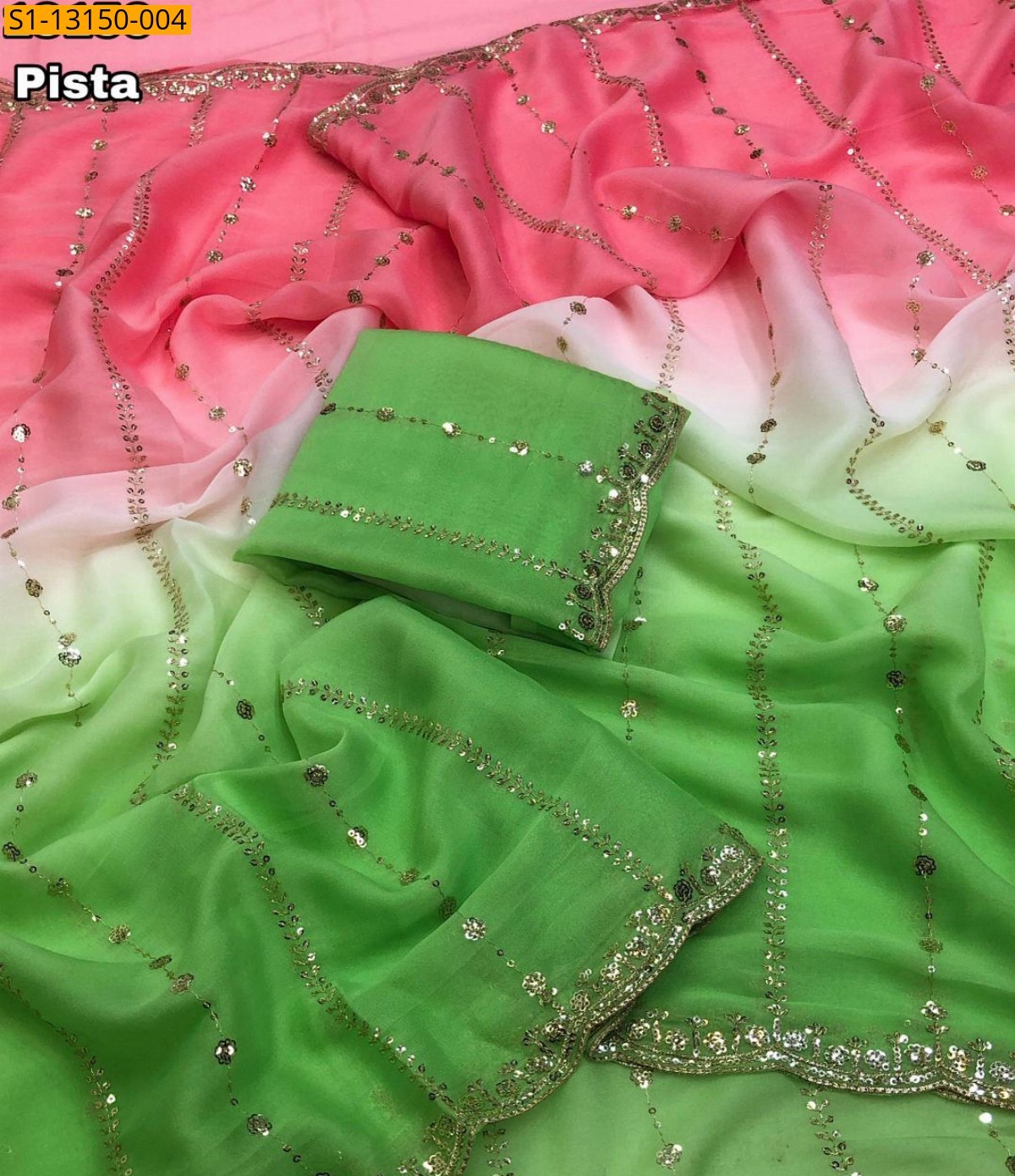 Pista Green Fancy star georgette sarees