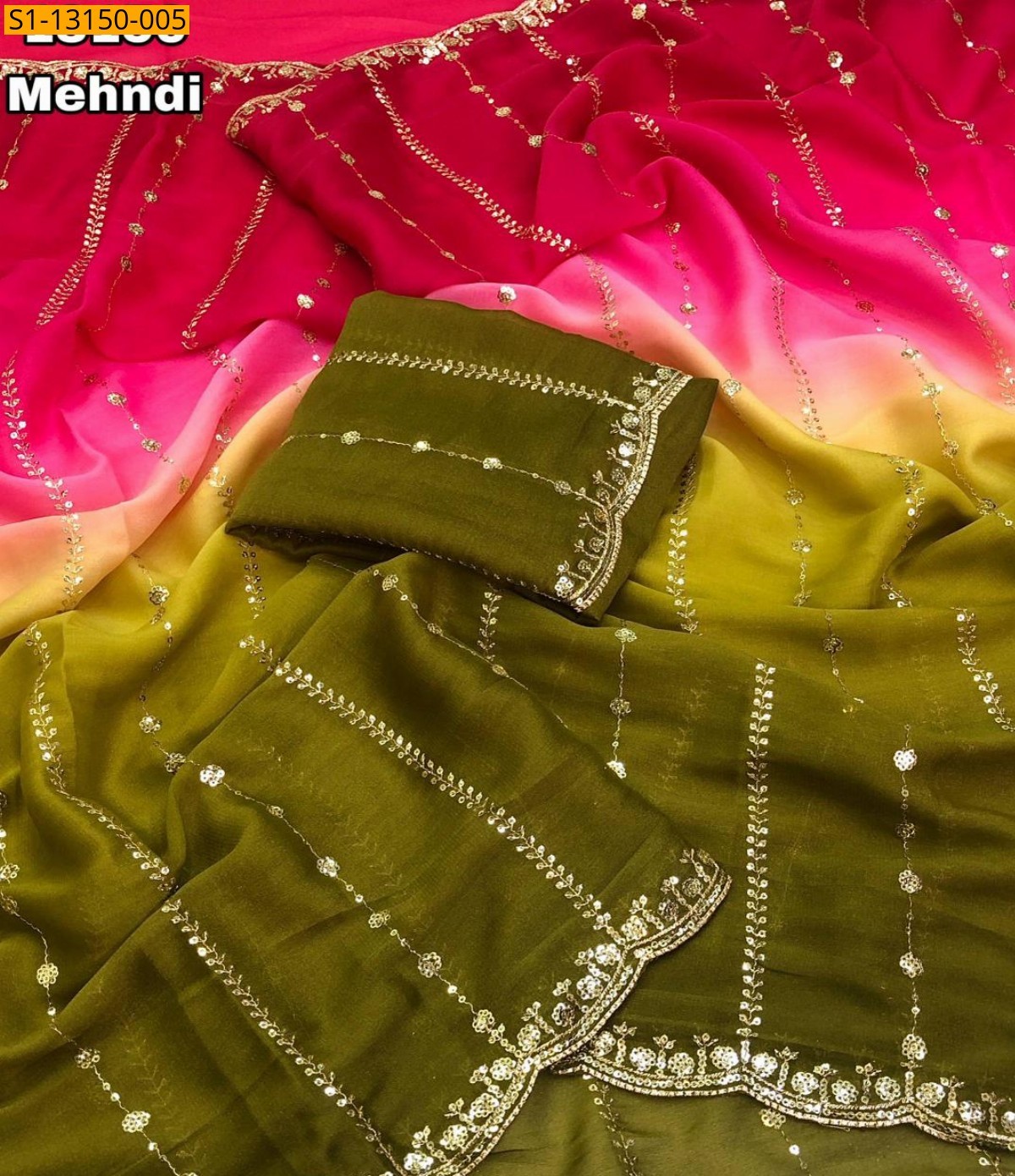 Mehandi Fancy star georgette sarees