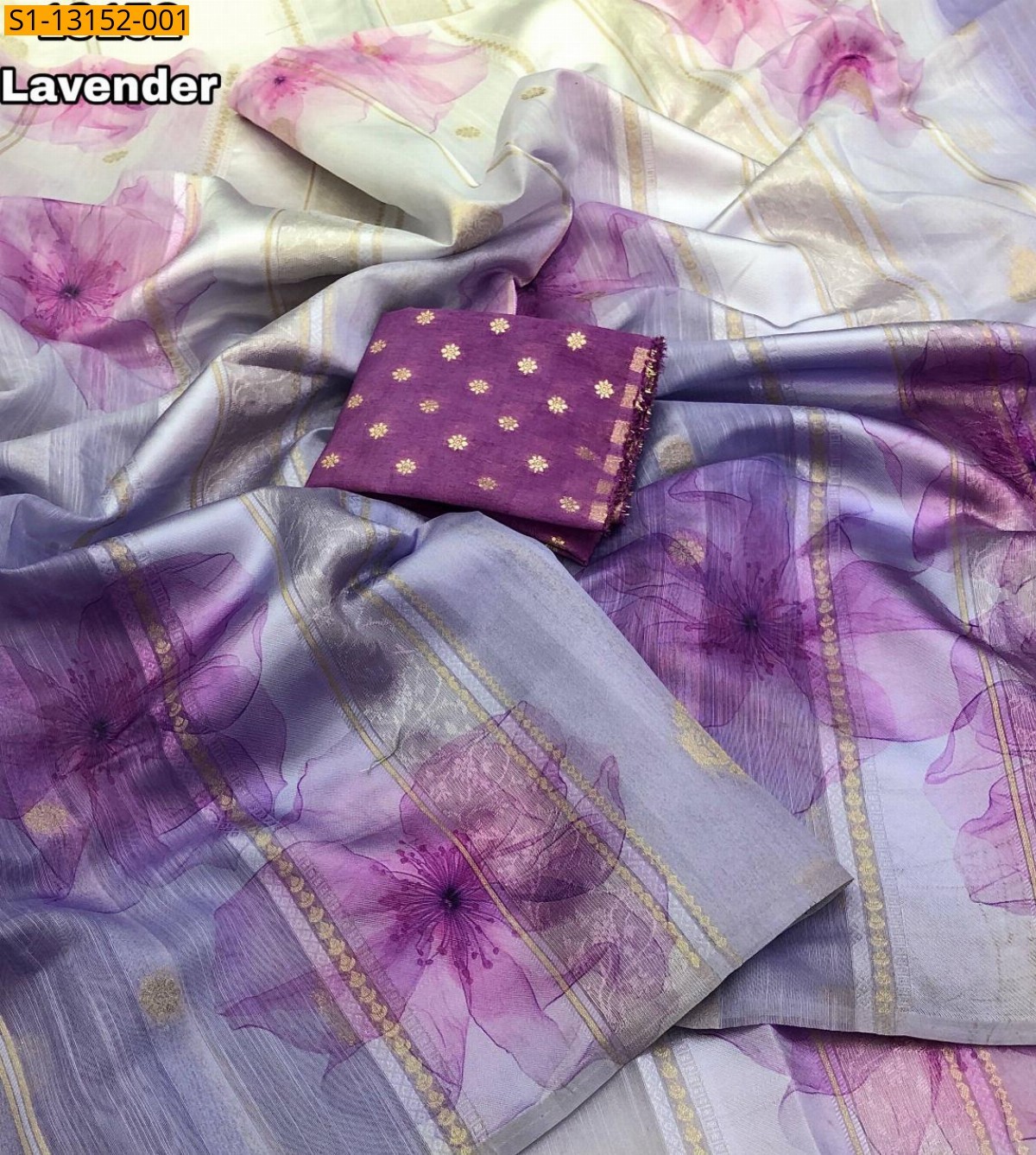 Lavendar Tissue Silk Designer Saree