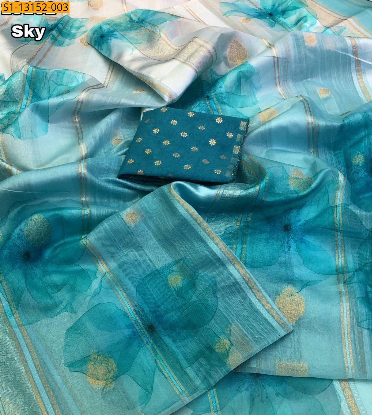 Sky Blue Tissue Silk Designer Saree