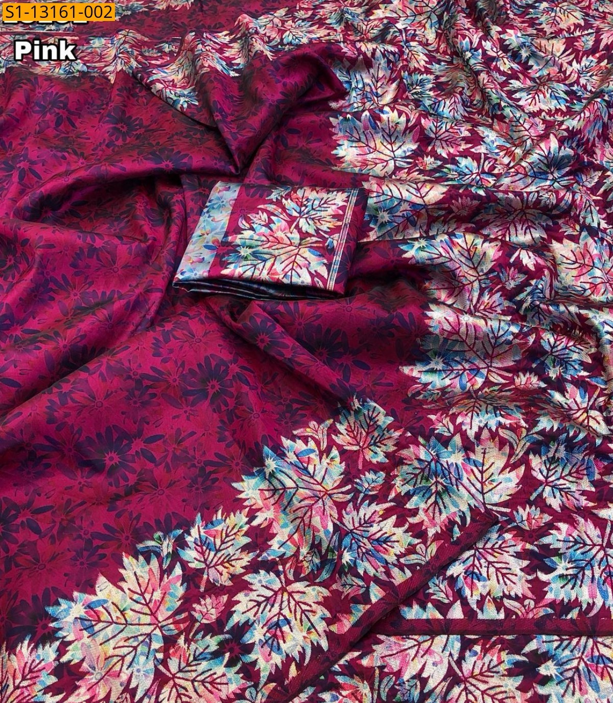 Pink Soft silk leaf Saree