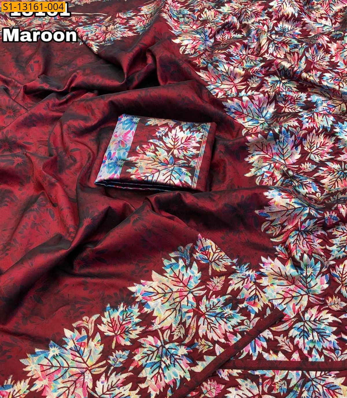 Maroon Soft silk leaf Saree