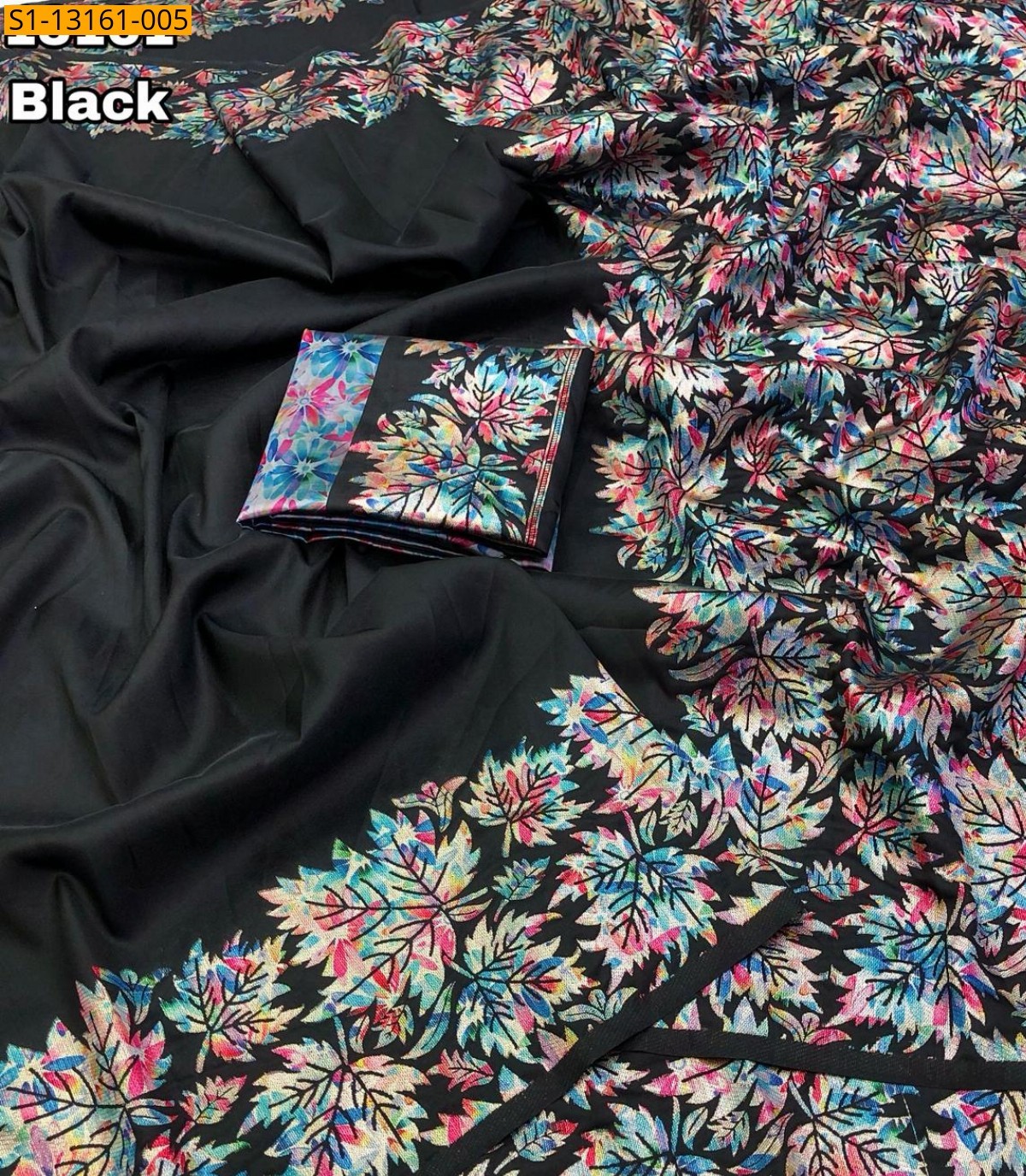 Black Soft silk leaf Saree