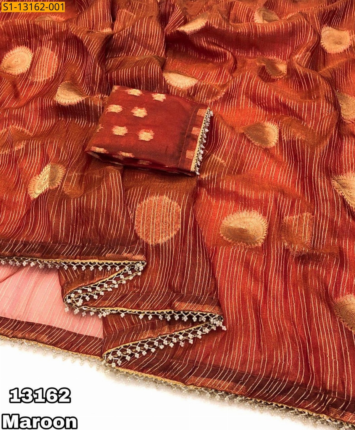 Maroon Tissue Silk Hand Dyed Saree