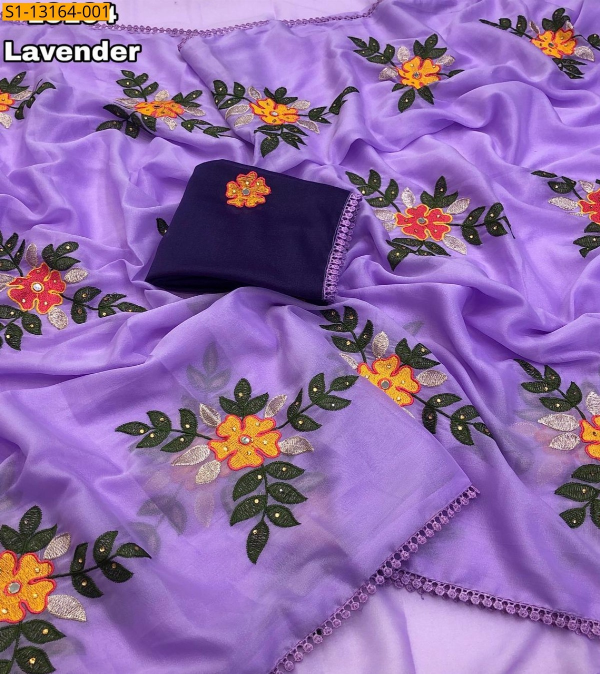 Lavender Star Georgette Embroidery sarees