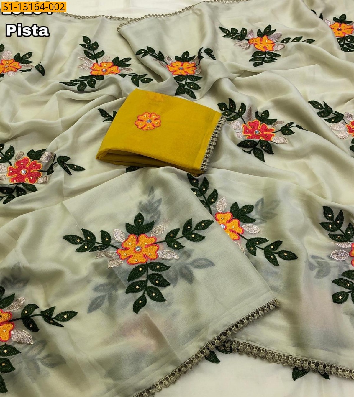 Pista Star Georgette Embroidery sarees