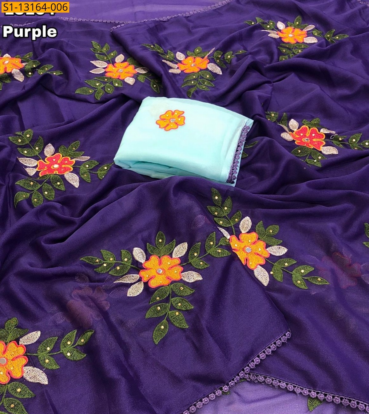 Purple Star Georgette Embroidery sarees