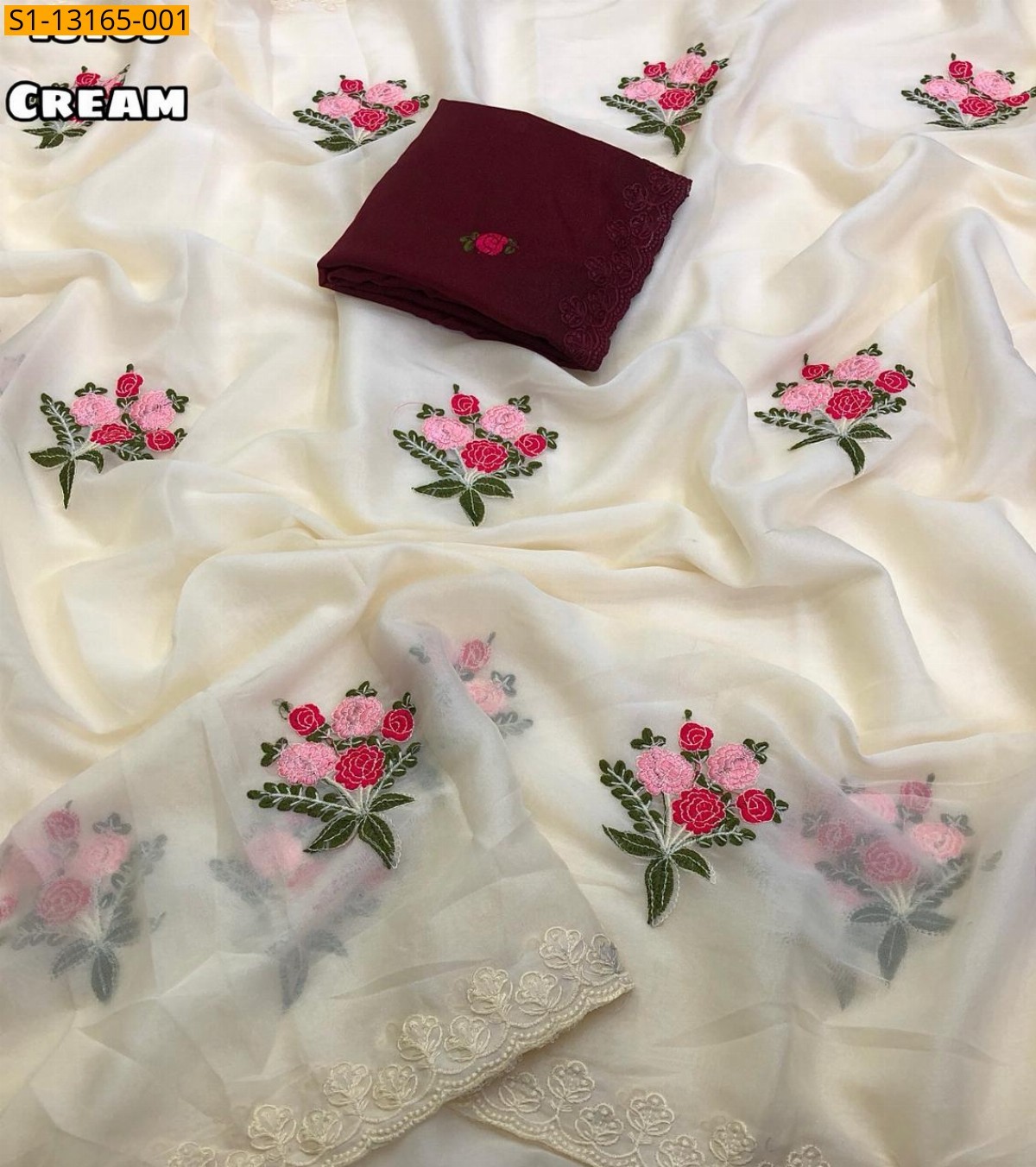 Cream Star Georgette Saree