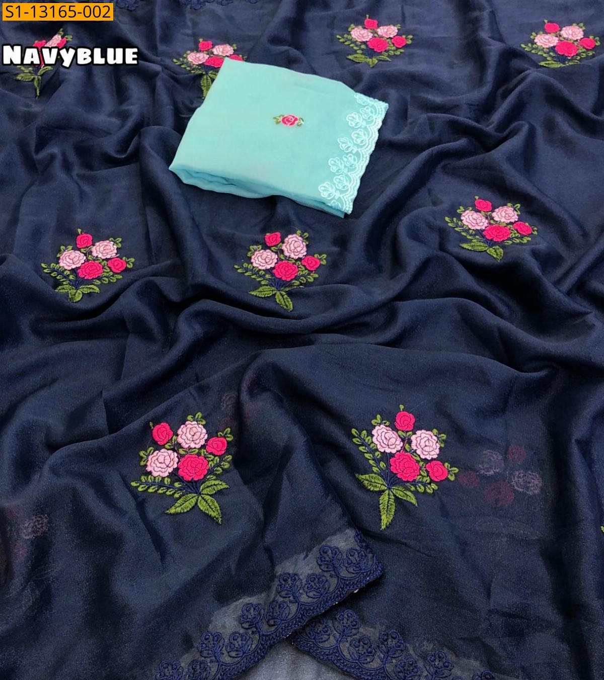 Navy Blue Star Georgette Saree