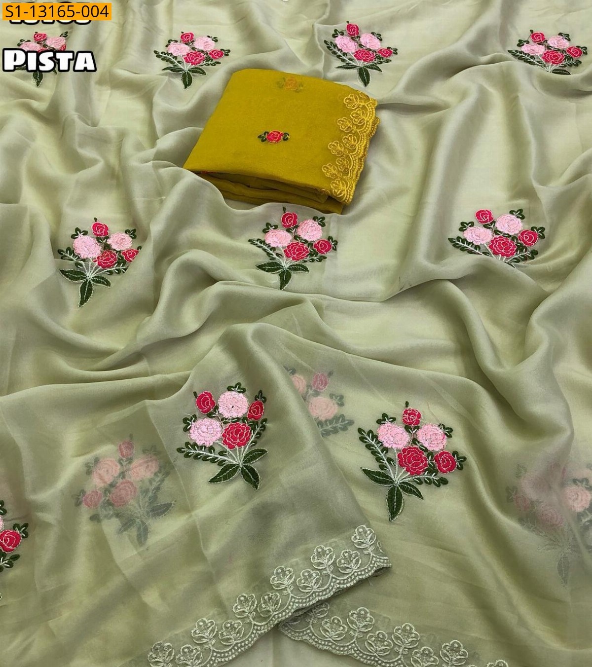 Pista Star Georgette Saree